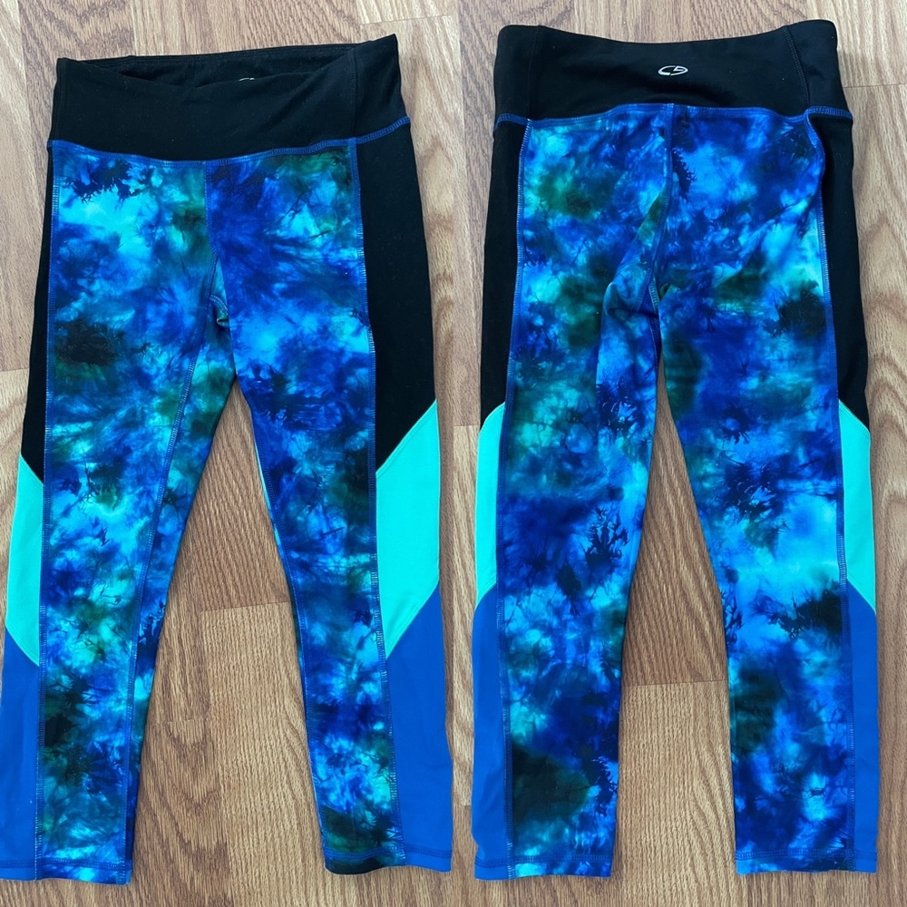 C9 CHAMPION Blue TIE DYE DuoDry Athletic LEGGINGS Size XS